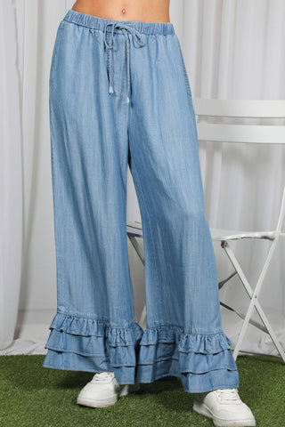 Ruffled Feathers Flare Chambray Pant