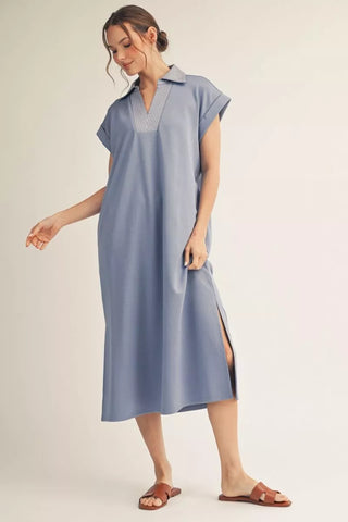 Come To Your Senses Midi Dress in Denim
