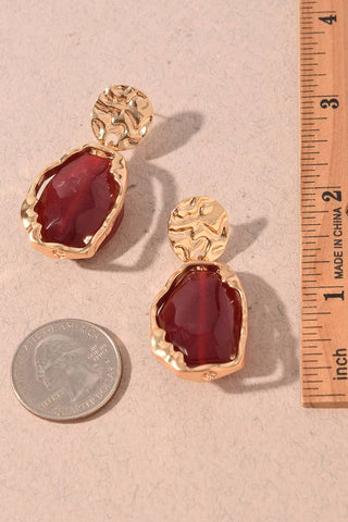 Organic Stone Hammered Metal Statement Drop Earrings