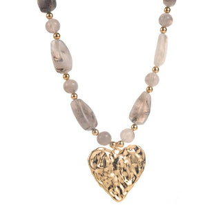 Hammered Heart Pendant Resin Beaded Necklace