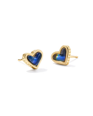 Framed Ari Heart Stud Earrings In Gold Mood Stone