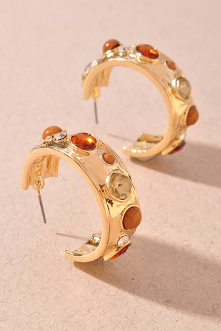 Mixed Rhinestone Pearl Decorated Hoop Earrings