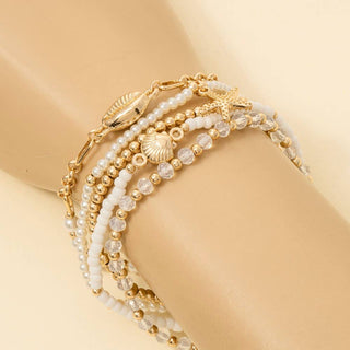 Starfish And Cowrie Shell Mixed Pearl Beaded Bracelet