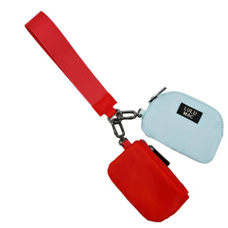 Lulu Mac Double Pouch Wristlet in Red/Light Blue