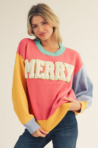 Merry Mood Sweater In Flamingo Mix