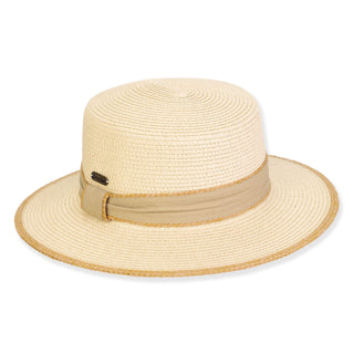 Chic Necessity Paperbraid Boater Hat in Beige