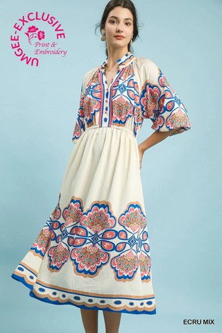 Midnight In Morocco Midi Dress In Ecru Mix