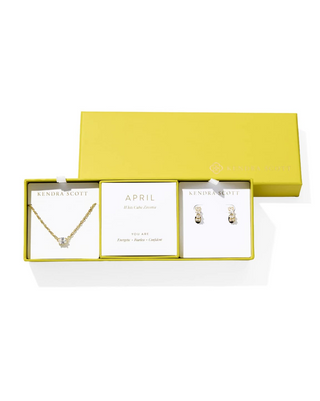 Cailin Birthstone Gift Set In April - Gold White CZ