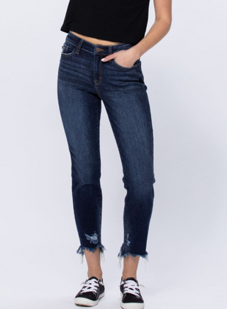 Mid Rise Destroyed Slim Fit Jeans by Judy Blue