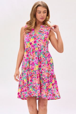 Follow The Flowers Lizzy Tank Dress In Hot Pink