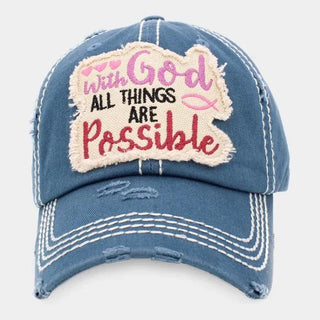 With God All Things Vintage Hat in Blue