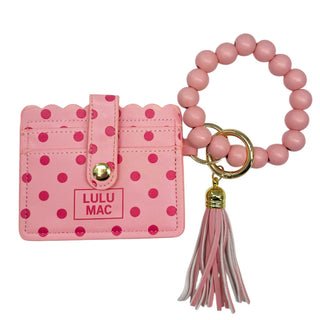 Lulu Mac Beaded Wristlet Wallet in Pink/Hot Pink Dots