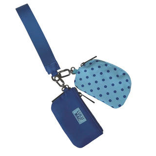 Lulu Mac Double Pouch Wristlet in Blue/Navy Dots
