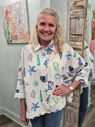 Castaway Heart Top In Blue Mix