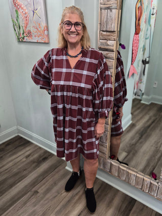 Plaid About You Mini Dress In Brown Mermaid Cove Plaid About You Mini Dress In Brown Mermaid Cove