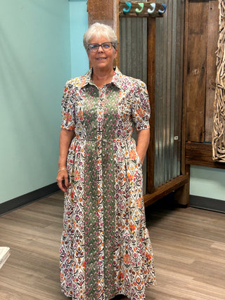 Diamond In Bloom Midi Dress In Olive