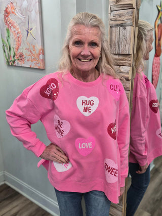 Love You, Mean It Sparkle Sweatshirt In Pink