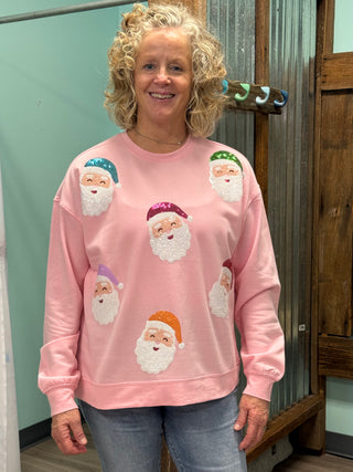 Oh Hey There, Santa Sparkle Sweatshirt In Blush