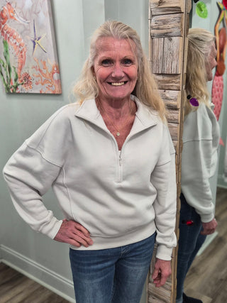 Keep It To Yourself Half-Zip Sweatshirt in Bone *Doorbuster Deal*