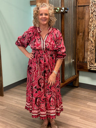 Only In Your Dreams Midi Dress in Wine Mix