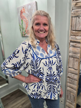 Wrapped In Rhythm Top In Blue Mix