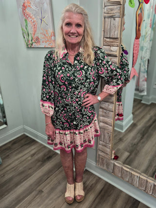 Not Here For You Mini Dress in Green Mix