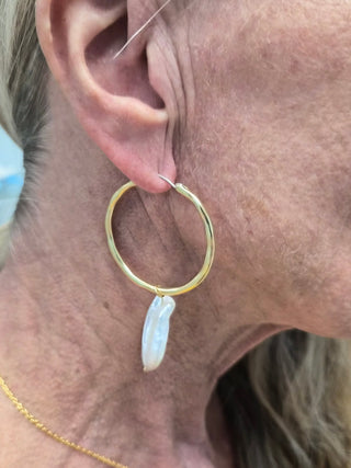 Pearl Drop Hoop Earrings