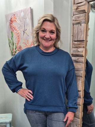 Don't Stare Knit Top in Dark Blue