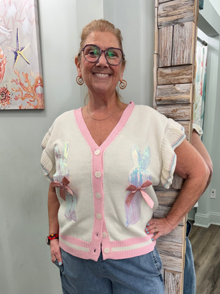 Hop Along Sequin Sweater Vest in Ivory