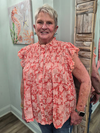 Painted In Paisley Top in Coral