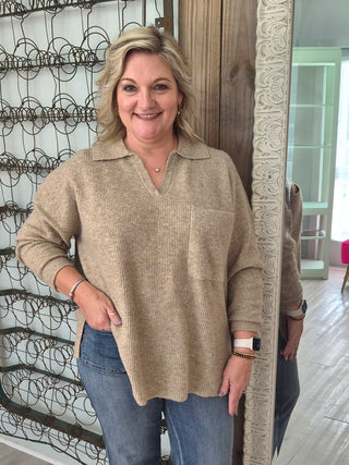 Neutral Ground Collared Sweater In Tan