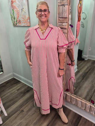 Boardwalk Brunch Midi Dress In Raspberry