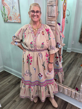 Spring Reverie Dress In Taupe Mix