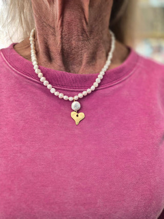 Susan Shaw Pearl Heart Drop Necklace