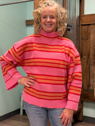 On The Horizon Striped Sweater In Pink