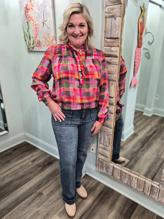 Just A Thought Top in Sunburst Plaid