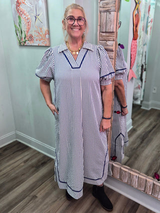 Boardwalk Brunch Midi Dress In Blue