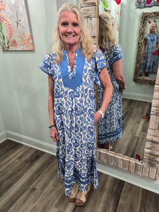 Vineyard Path Dress In Blue