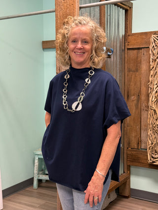 High Key Cozy Mock Neck Top In Navy