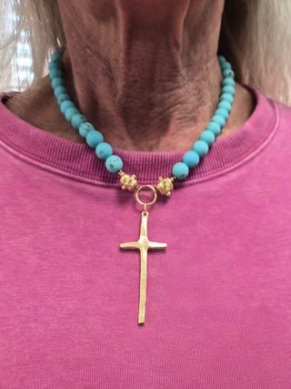 Susan Shaw Turquoise Tall Cross Necklace