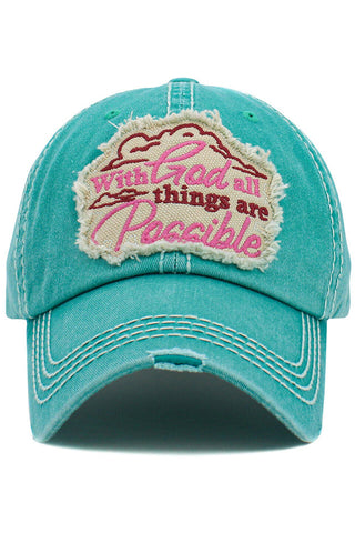 With God All Things are Possible Hat in Turquoise