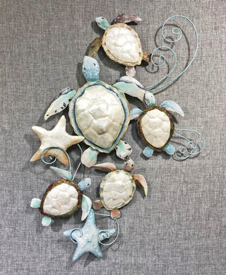 Capiz & Metal Turtle & Starfish Cluster Wall Art