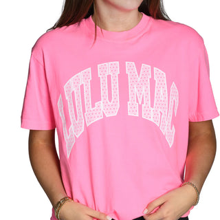 Lulu Mac Polka-Dot Short Sleeve T-Shirt in Neon Pink