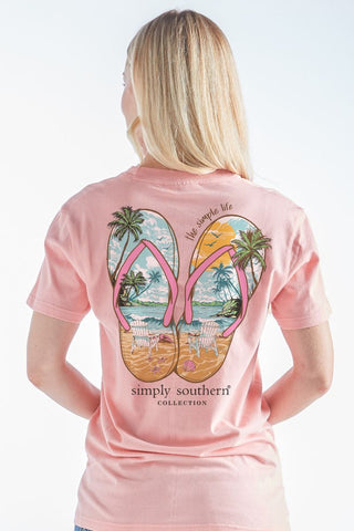 The Simple Life Sandals Short Sleeve T-Shirt In Peach