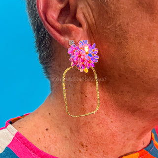 Pink Iridescent Flower Hoop Earrings