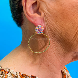 Rainbow Confetti Top Hoop Earrings