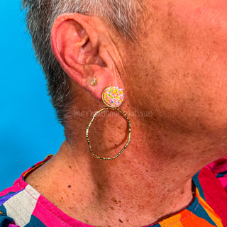 Pink Confetti Top Hoop Earrings