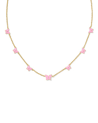 Lillia Butterfly Enamel Strand Necklace In Gold/Pink