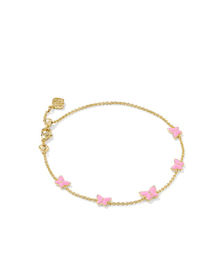 Lillia Butterfly Enamel Delicate Chain Bracelet In Gold/Pink