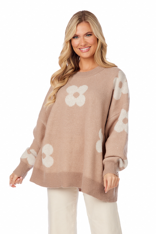 Blossom Beauty Sweater In Tan